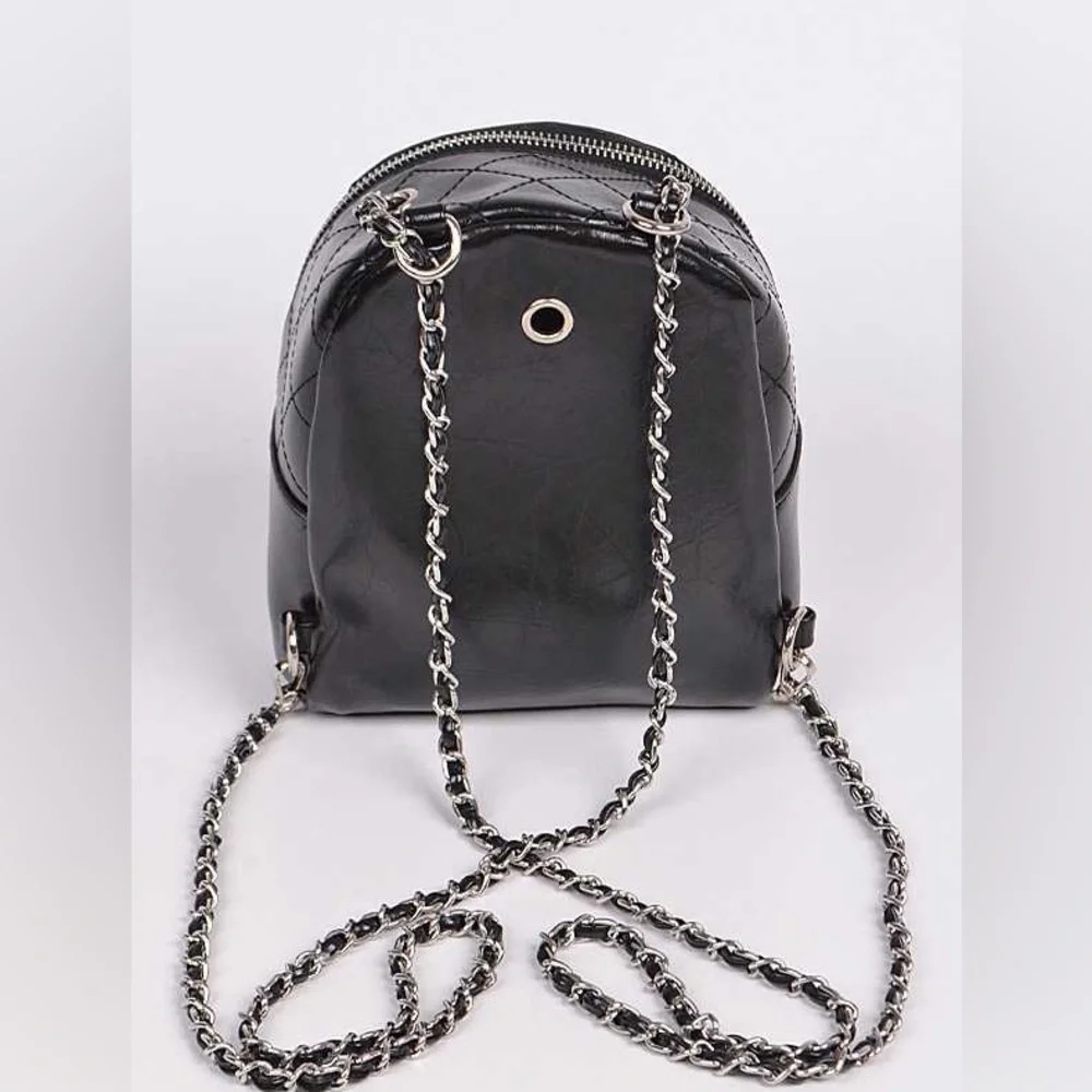 Black Vegan Leather Studded Spike Backpack Purse